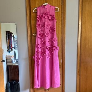 Sleeveless Pink Maxi Dress with 3D Floral Embellishments
